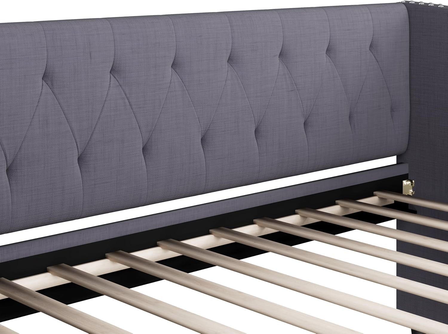 Christopher Knight Home Twin XL Daybed Frame with Two Drawers, Linen Fabric Upholstered Sofa Couch, 85'' Living Room Sleeper Sofa, Cozy Daybed for Bedroom, Diamond-Tufted Design, Rivet Armrests, Gray