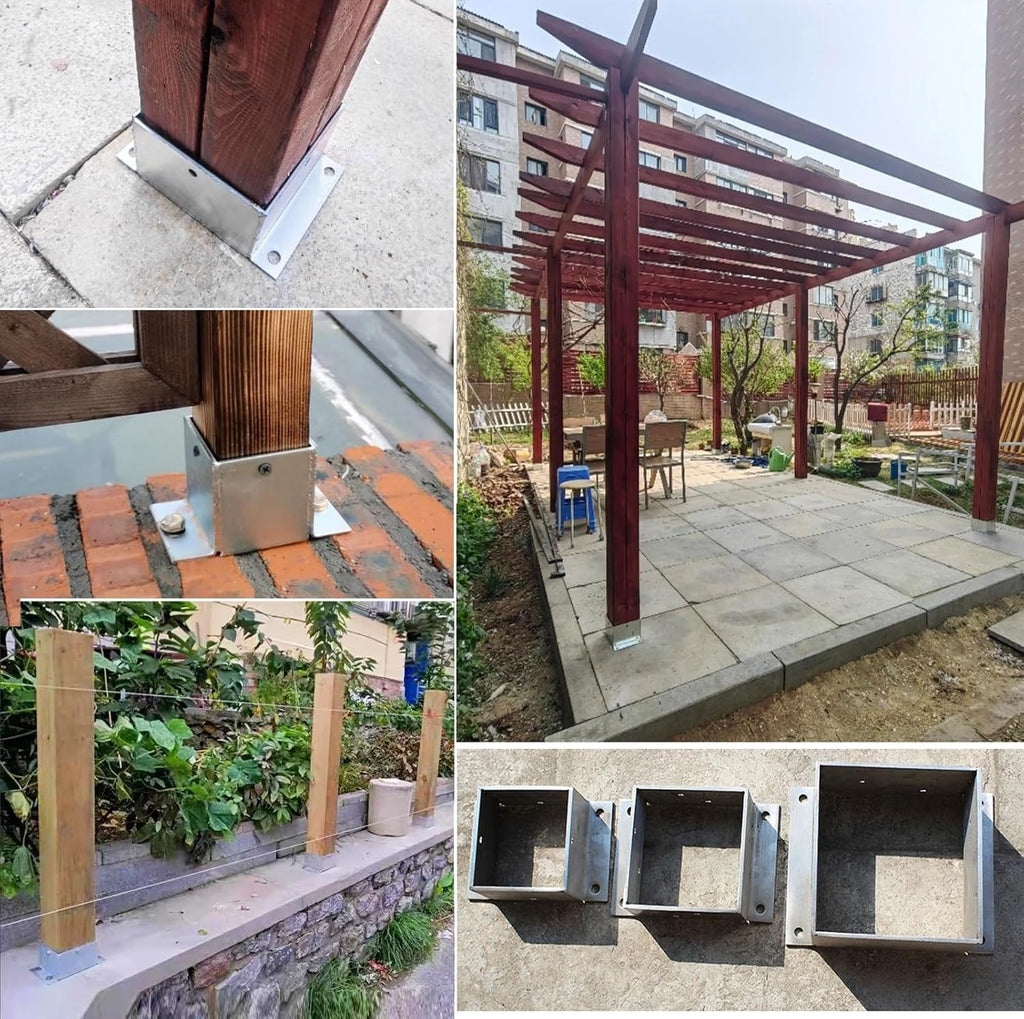 CMYUN Fence Post Base with Concrete Anchor ＆ Wood Screw, Square Metal Railing Support Kit, Garden Yard Farm Post Bracket Stands, Pergola Mailbox Post Guard(150x150mm(5.91x5.91in))