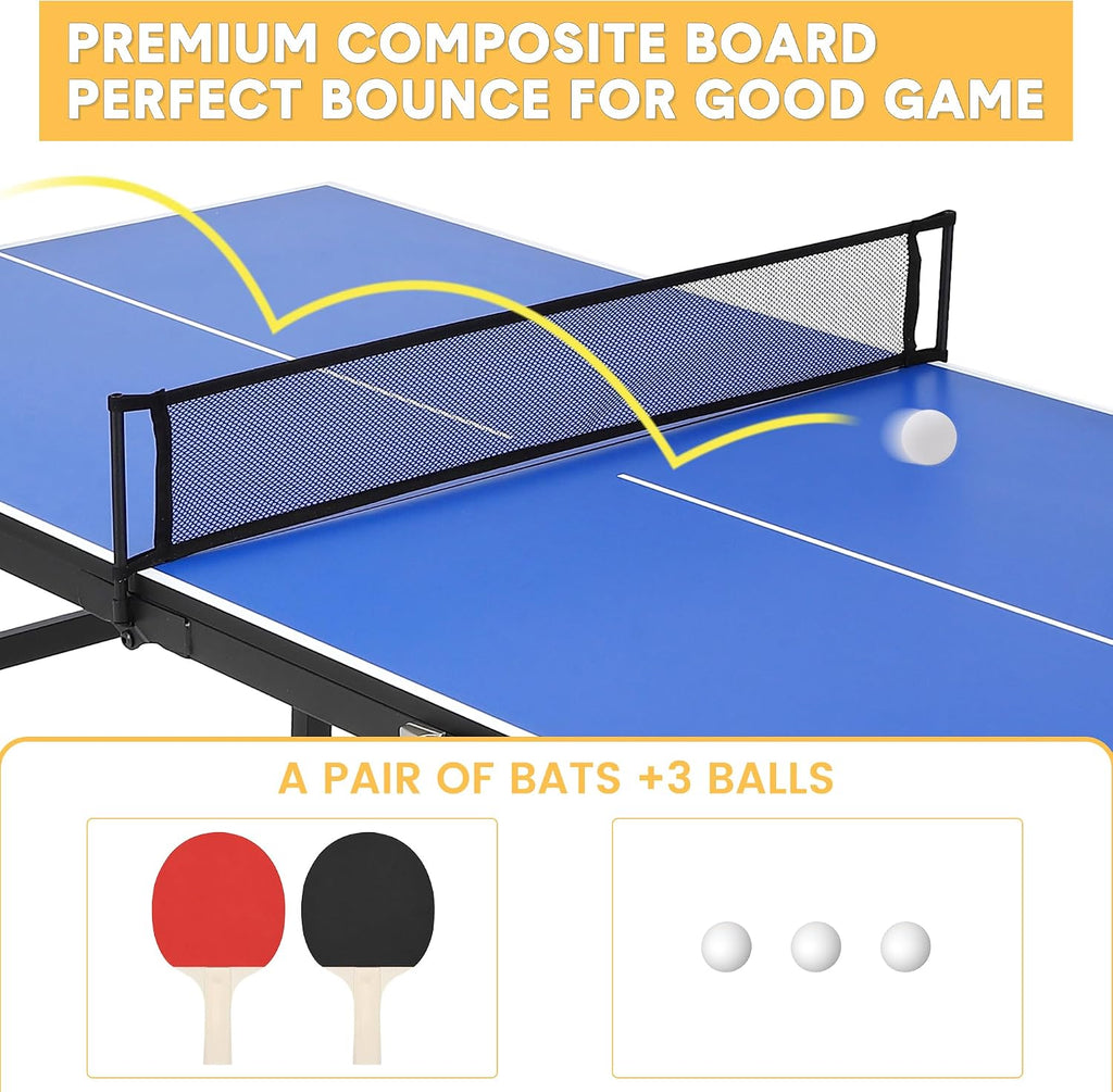 Foldable Ping Pong Table, Indoor/Outdoor Mesa De Ping Pong for Adults/Teens, Waterproof Table Tennis Table with 2 Table Tennis Paddles and 3 Balls, 5 Minute Assembly, 60 x 26 x 27.5 Inch