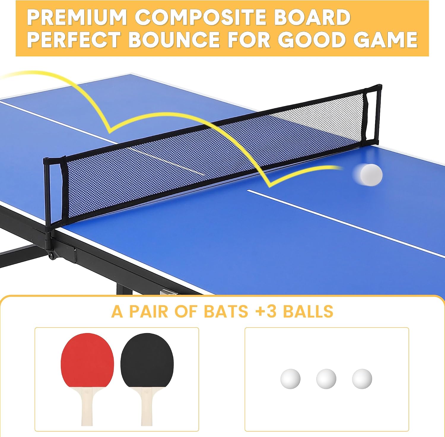 Foldable Ping Pong Table, Indoor/Outdoor Mesa De Ping Pong for Adults/Teens, Waterproof Table Tennis Table with 2 Table Tennis Paddles and 3 Balls, 5 Minute Assembly, 60 x 26 x 27.5 Inch