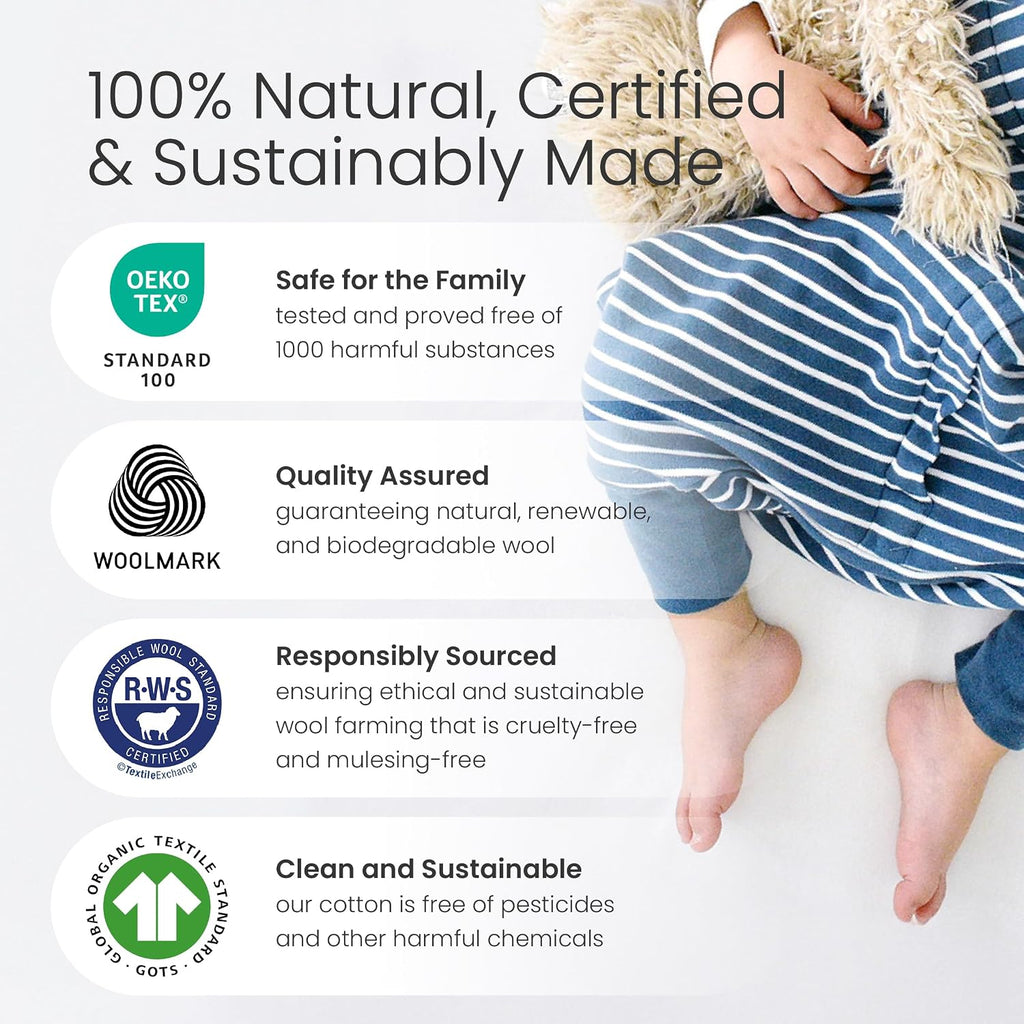 Woolino 4 Season Baby Sleep Bag or Sack with Feet Opening, Merino Wool and Organic Cotton, Toddler Sleeping Bag, 3-4T, Rainbow
