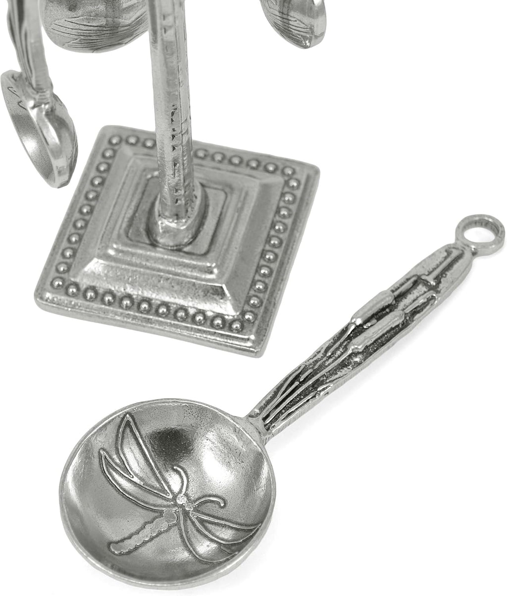 Crosby & Taylor Dragonfly Pewter Measuring Spoon Set on Pewter Display Post
