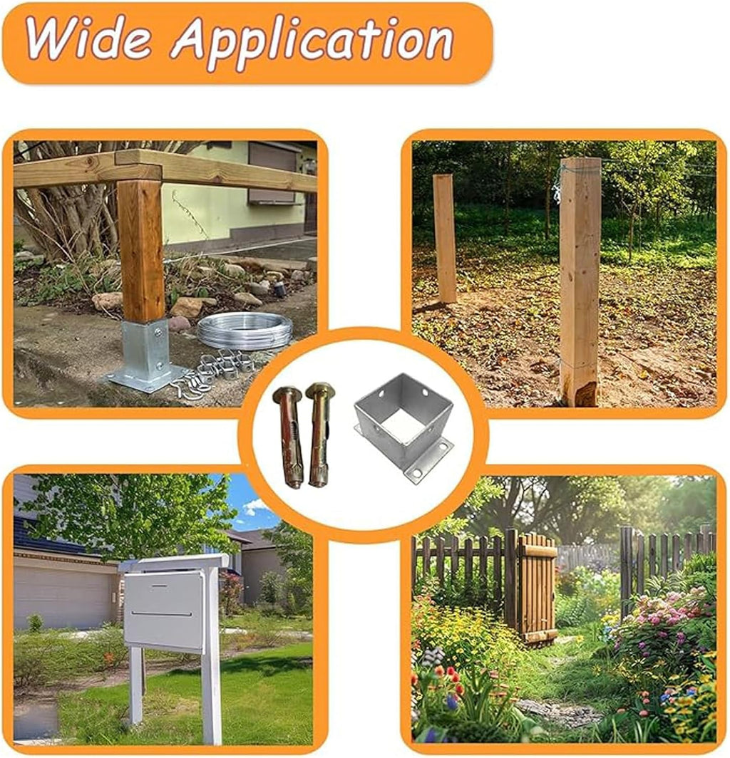 Square Metal Railing Support Kit, Garden Yard Farm Post Bracket Stands,Set of 4 - Wooden Post Base - Galvanized Steel Fences Holder Support Deck Base Fit Porch Railing Mailbox(101 * 101 * 80mm)
