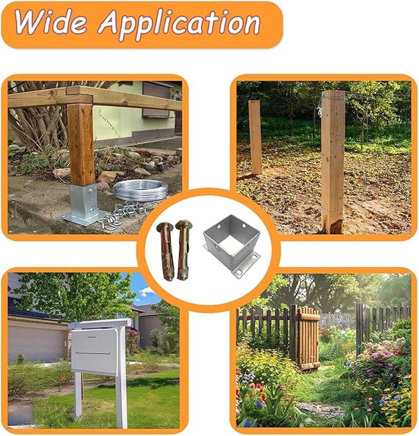 Square Metal Railing Support Kit, Garden Yard Farm Post Bracket Stands,Set of 4 - Wooden Post Base - Galvanized Steel Fences Holder Support Deck Base Fit Porch Railing Mailbox(101 * 101 * 80mm)