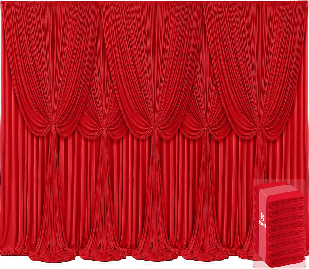 8 Panels Red Backdrop Curtains for Wedding Party Wrinkle Free Backdrops Curtain Drapes Fabric Decorations Photo Back Drop Cloth for Baby Shower Photography Stage Reception 40ft(W) x 12ft(H)