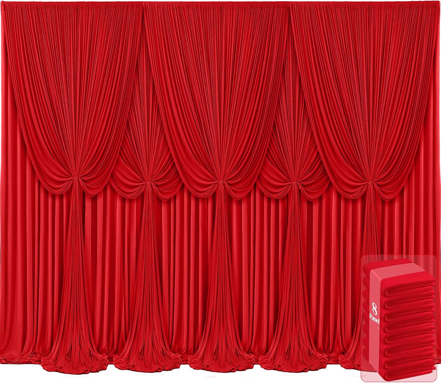 8 Panels Red Backdrop Curtains for Wedding Party Wrinkle Free Backdrops Curtain Drapes Fabric Decorations Photo Back Drop Cloth for Baby Shower Photography Stage Reception 40ft(W) x 12ft(H)