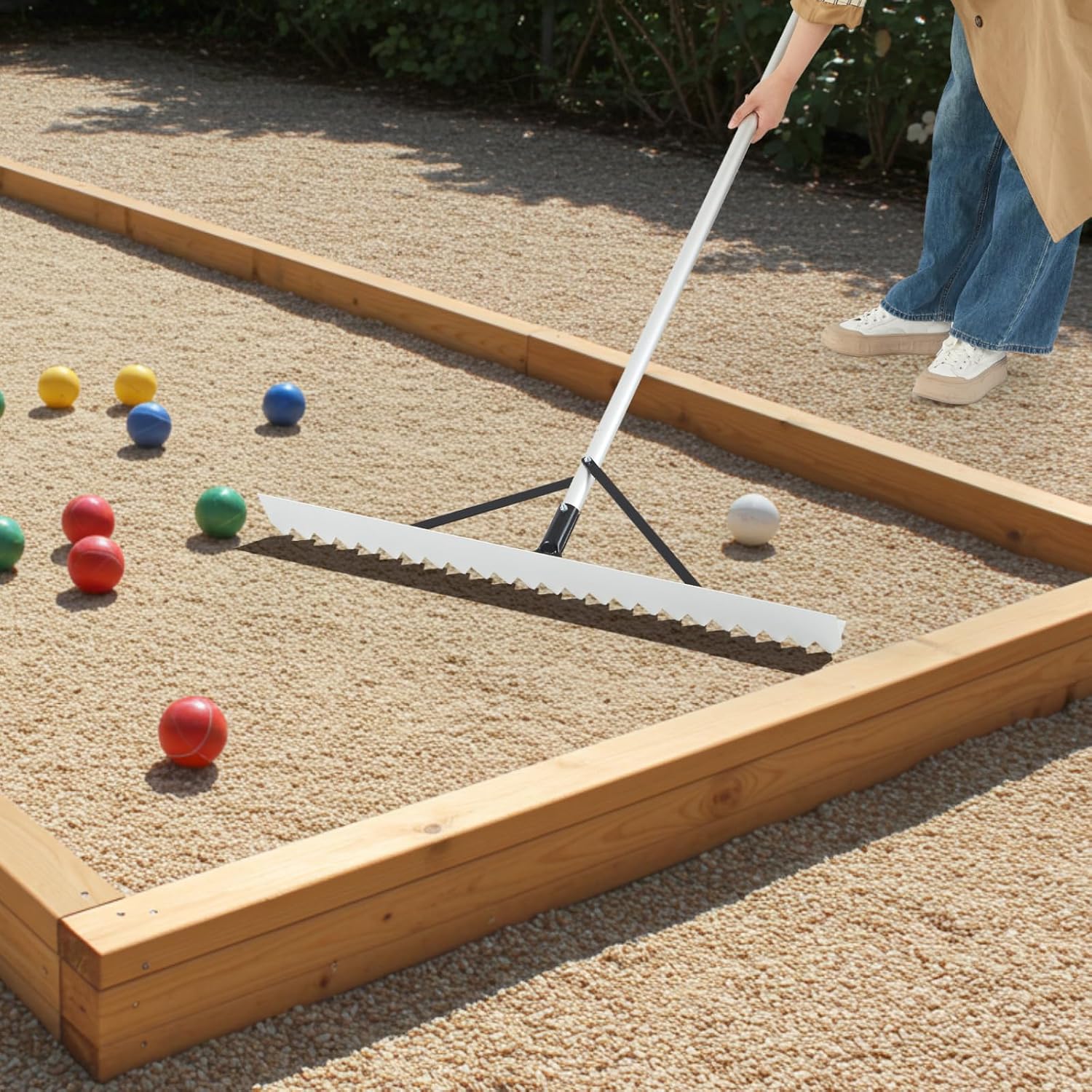 Yaocom 36' Width Bocce Court Rake 2 in 1 Bocce or Tennis Court Scarifier Aluminum Maintenance Rake, Straight Edge for Smoothing/Teeth Side for Scarifying