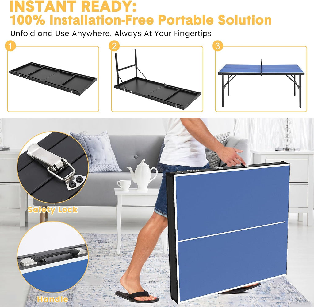 Foldable Ping Pong Table, Indoor/Outdoor Mesa De Ping Pong for Adults/Teens, Waterproof Table Tennis Table with 2 Table Tennis Paddles and 3 Balls, 5 Minute Assembly, 60 x 26 x 27.5 Inch