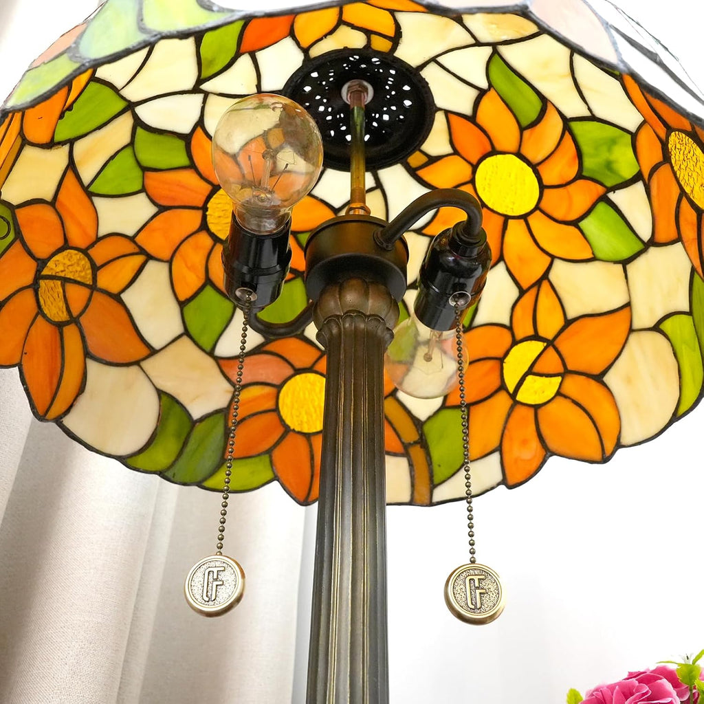 Tiffany Lamp Sunflower Yellow Style Stained Glass Table Lamp Antique Bedside Reading Light 16X16X23 Inch Decor Bedroom Living Room LED Lamp