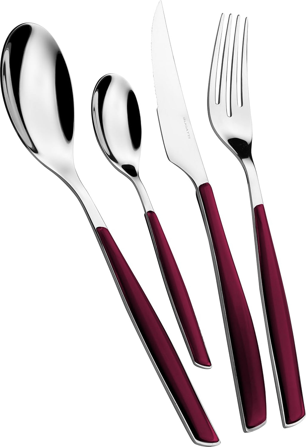 BUGATTI, Glamour- 24 Piece 18/10 Stainless Steel Cutlery Set with Red Grenade Handle 6 Person Cutlery Set 6 Spoons, 6 Forks, 6 Knives and 6 Teaspoons