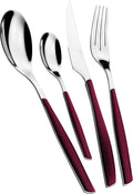 BUGATTI, Glamour- 24 Piece 18/10 Stainless Steel Cutlery Set with Red Grenade Handle 6 Person Cutlery Set 6 Spoons, 6 Forks, 6 Knives and 6 Teaspoons