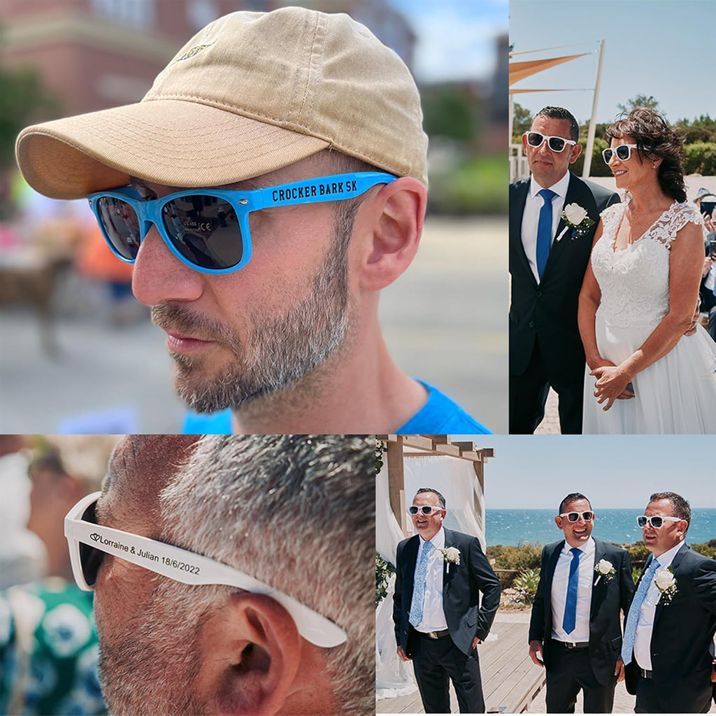 50PC Custom Sunglasses Personalized Bulk Party Favors Wedding Guests Logo School Music Show Birthday Bachelorette Bridesmaid Gifts Garden Graduate 2024 Prom Customizable Glasses (Blue)