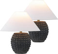 JONATHAN Y 18.25' Matte Black Ceramic Hobnail Table Lamp Set of 2 for Bedroom, Modern Minimalist Farmhouse Bedside Nightstand Lamps, White Linen Shade, LED Bulbs Included JYL5601A-SET2