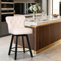 Counter Height Bar Stools, 26' Mid-Century Swivel Bar Stool with Metal Base for Kitchen Island, Rivet Armless Faux PU Leather Barstool with High Back and Large Thick Cushion, Beige