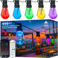 Outdoor String Lights,400FT Smart RGB+IC Patio Lights with Shatterproof LED Bulbs ,Outside Light Dimmable Patio for Decor DIY IP67 Waterproof ,Courtyard, garden,Holiday,LED lights more Scene Modes