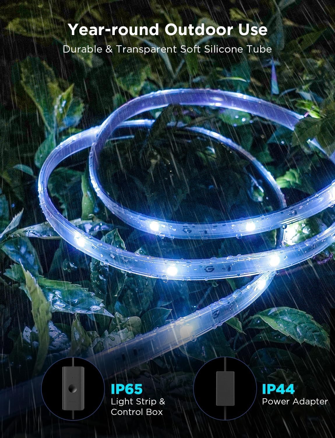 Govee Outdoor LED Strip Lights, 98.4ft Smart Outdoor Lights Work with Alexa and Google Assistant, App Control, IP65 Waterproof, RGBIC Lights for Patio, Eave, Party Decorations