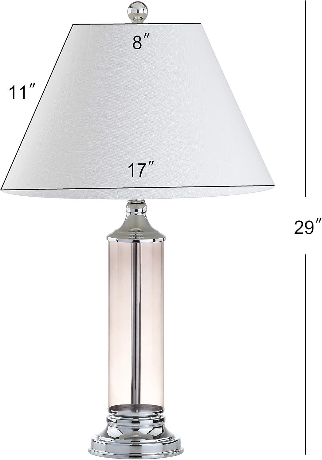 JONATHAN Y 29' Smoked Gray Glass LED Table Lamp Set of 2, Modern Bedside Nightstand Lamps for Living Room Bedroom Office, White Linen Shade, Transitional Decor (JYL4014B-SET2)