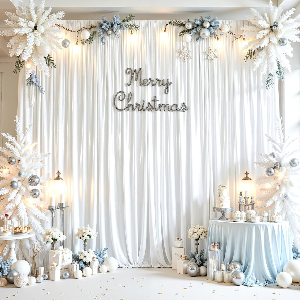 White Glitter Satin Backdrop Curtain for Parties 40x10FT Shimmer Photo Backdrop Drapes Non-Wrinkle Sparkle Drapes for Backdrop Wedding Baby Shower Birthday Christmas Decorations