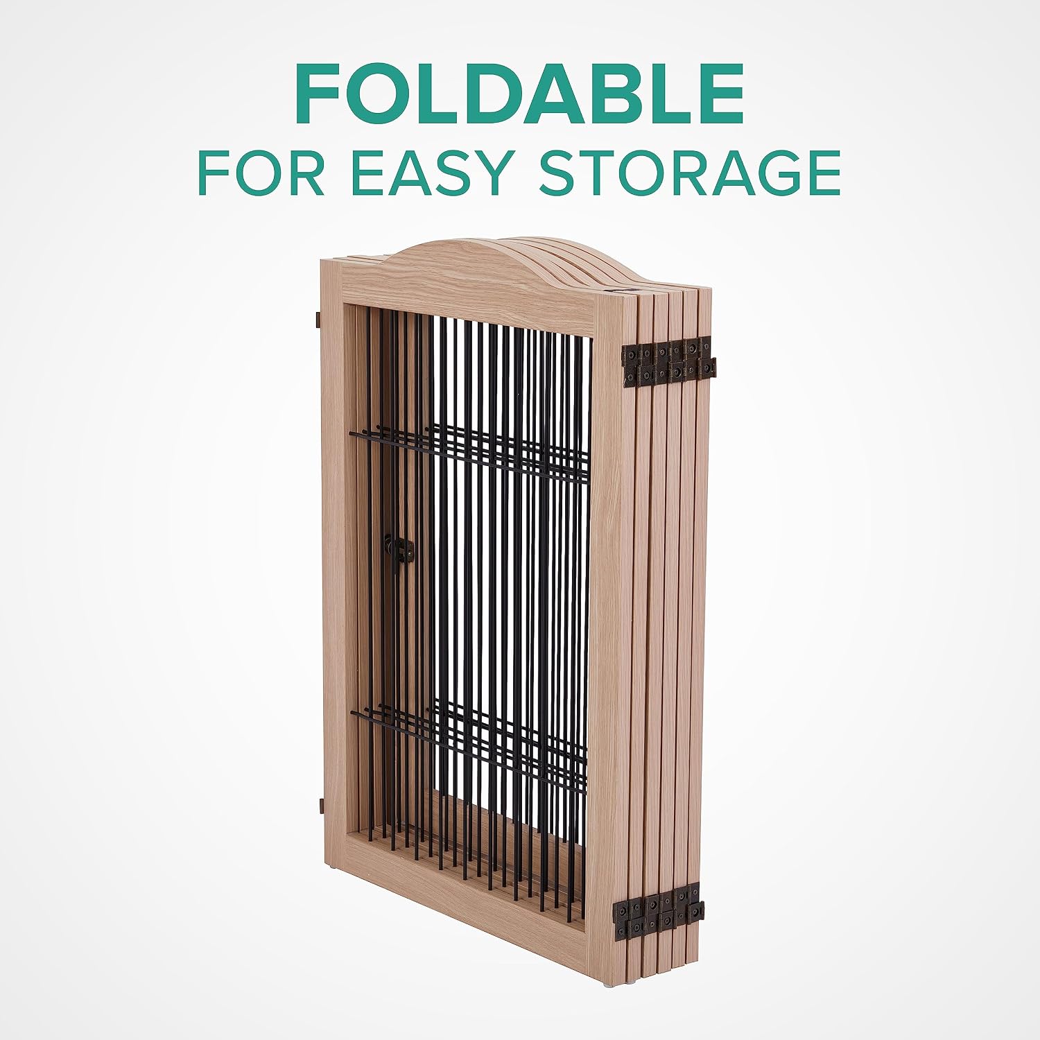 Arf Pets Freestanding Dog Gate with Door, 6 Panel 360° configurable Wooden Wire Fence, 132' Wide, 31.5' Tall, Foldable, Five Support Feet Included, for The House - Indoor Use