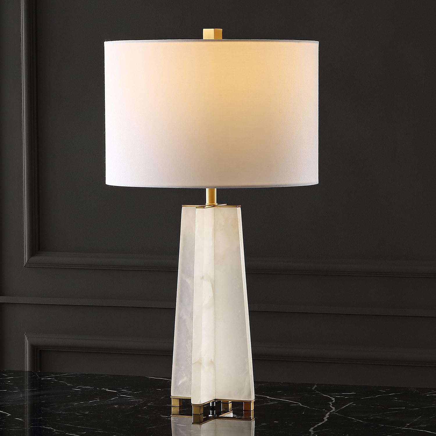 SAFAVIEH Couture Lighting Collection Gracellen Alabaster & Gold 27-inch Bedroom Living Room Home Office Desk Nightstand Table Lamp (LED Bulb Included)