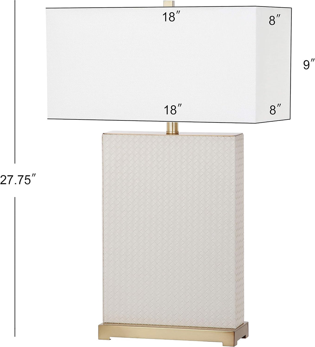 SAFAVIEH Lighting Collection Joyce Modern Art Deco Cream Faux Woven Leather Rectangle Shade 28-inch Bedroom Living Room Home Office Desk Nightstand Table Lamp Set of 2 (LED Bulbs Included)