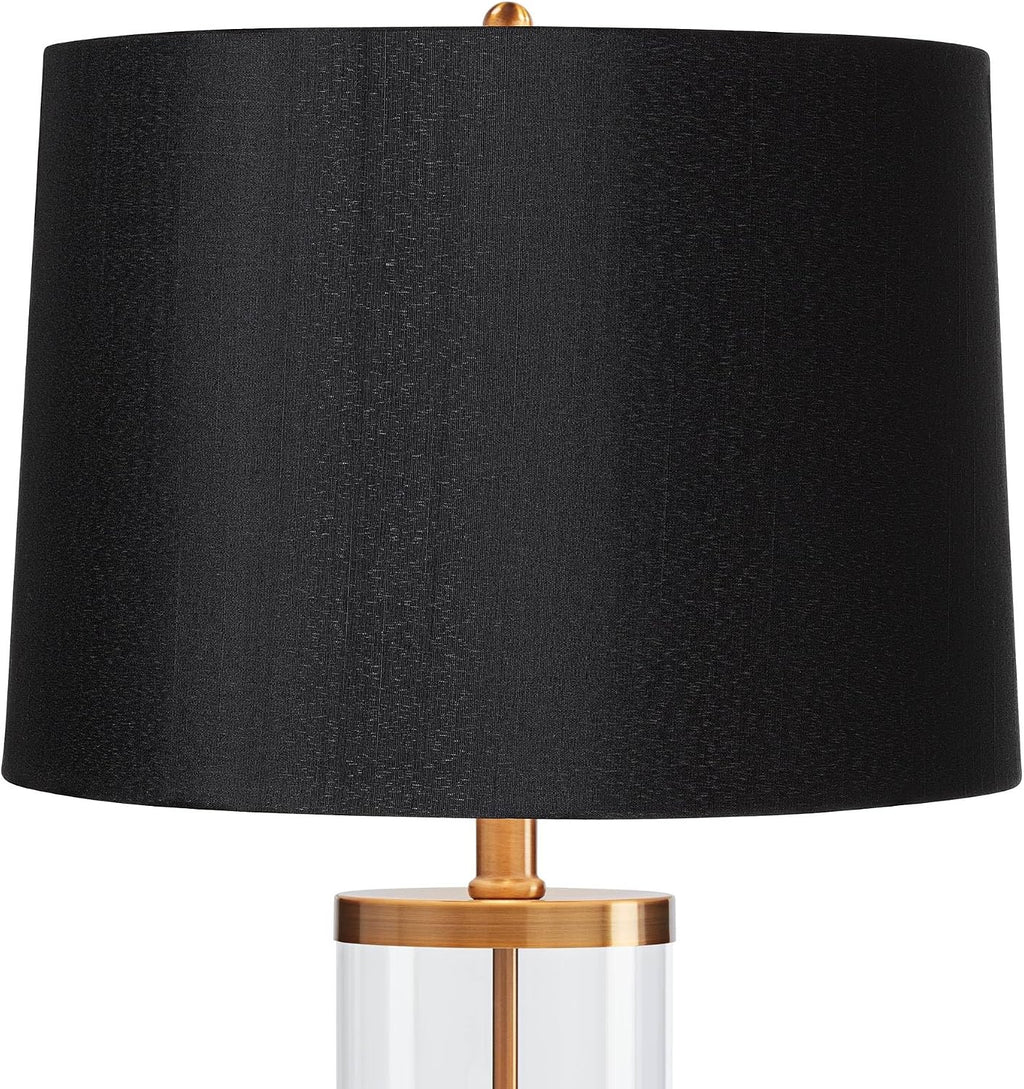 360 Lighting Modern Table Lamp Fillable 26' High Warm Gold Clear Glass Cylinder Black Hardback Drum Shade Decor for Living Room Bedroom House Bedside Nightstand Home Office Family Entryway