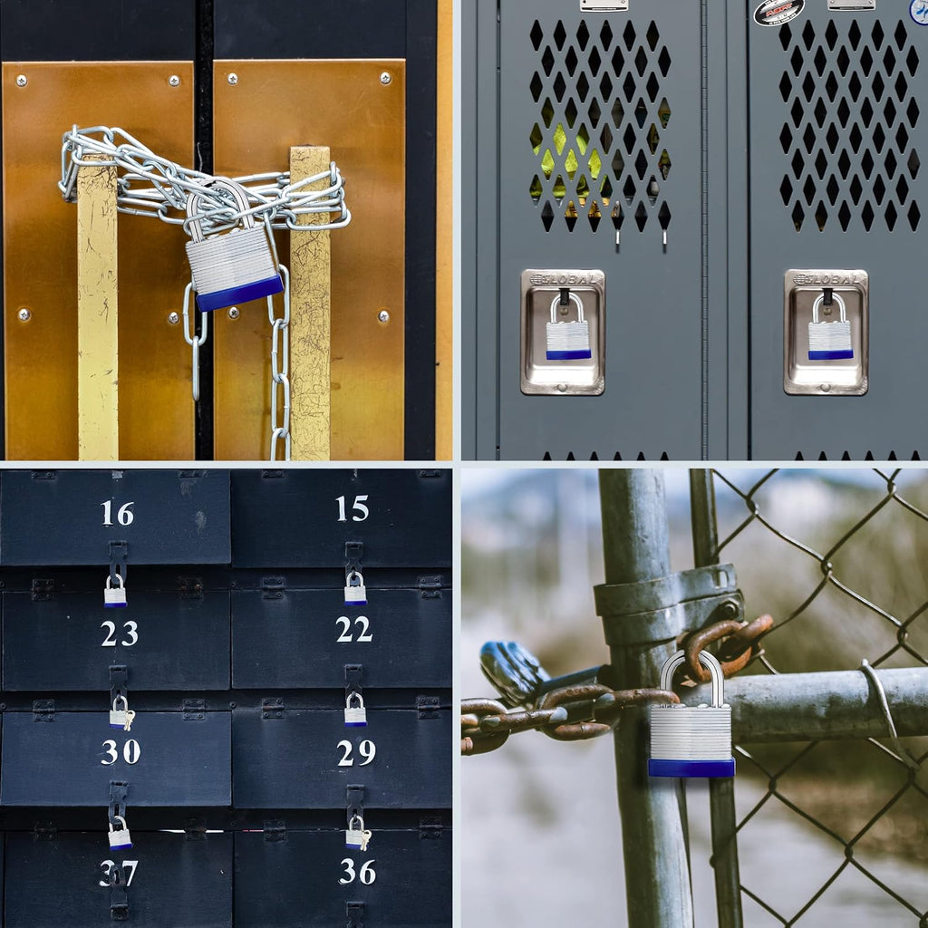 Lock Outdoor Padlocks, Laminated keyed Padlock, 1-9/16 in Wide Body, Padlock Set with Keys (60Pack)