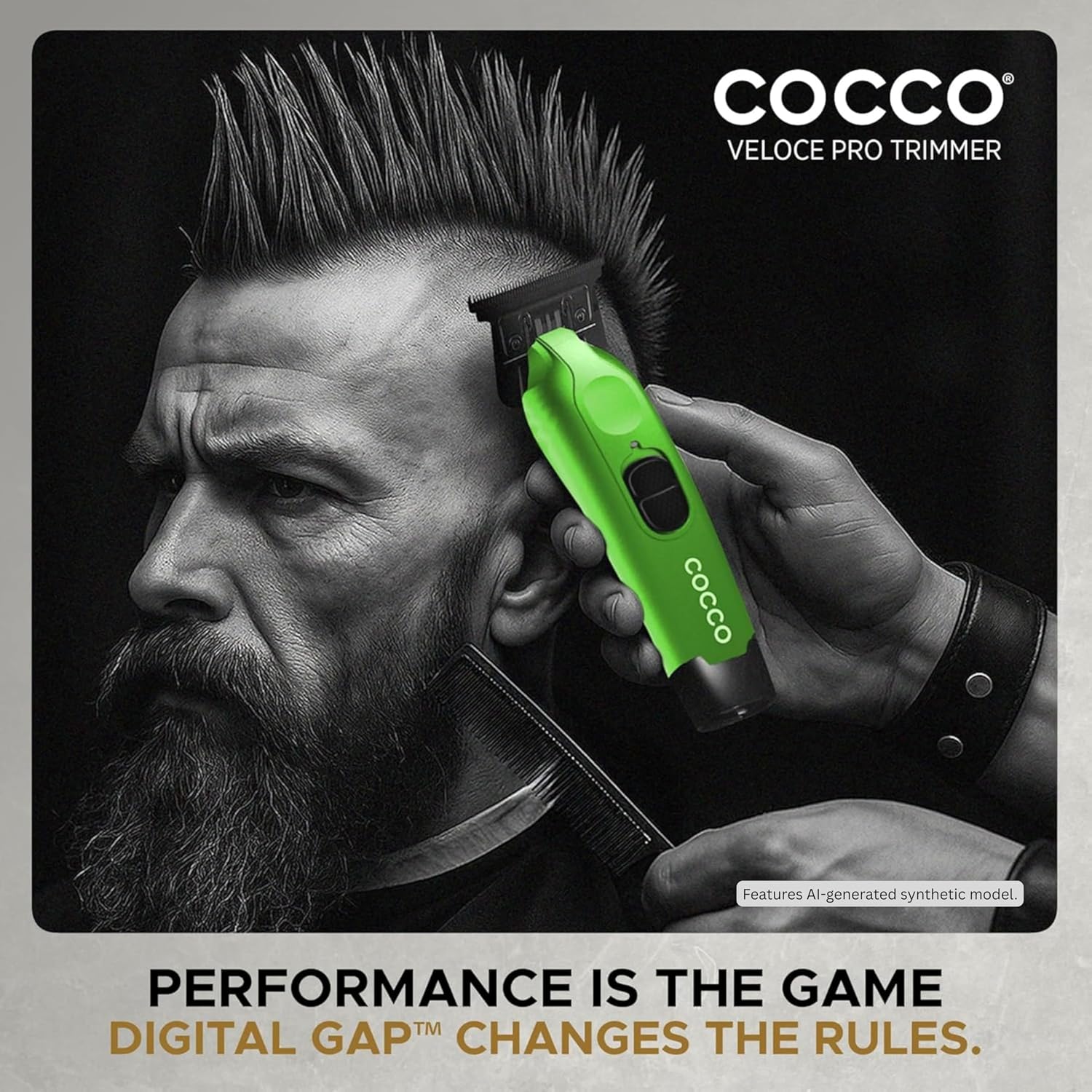 Cocco Hyper Veloce Pro Trimmer, Digital Gap Graphene Blade Edger, High-Torque Brushless BLDC Motor, Cordless, All-Metal Design, Lithium-Ion Battery, Charging Base Included