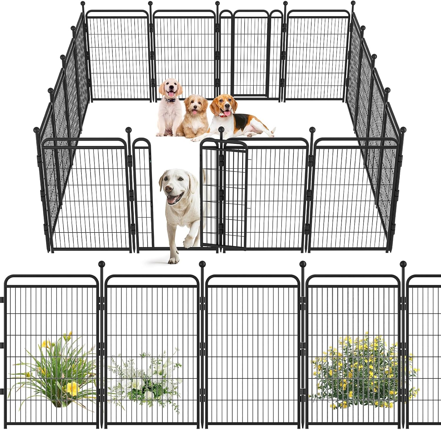 Gardner Pet Dog Playpens, 40' H 16 Panels Dog Pen Outdoor/Indoor Dog Fence Exercise Pen for Small/Medium/Large Dogs, Foldable Pet Play Yard Gate with Gravity Automatic Lock, Pet Playpen, Black
