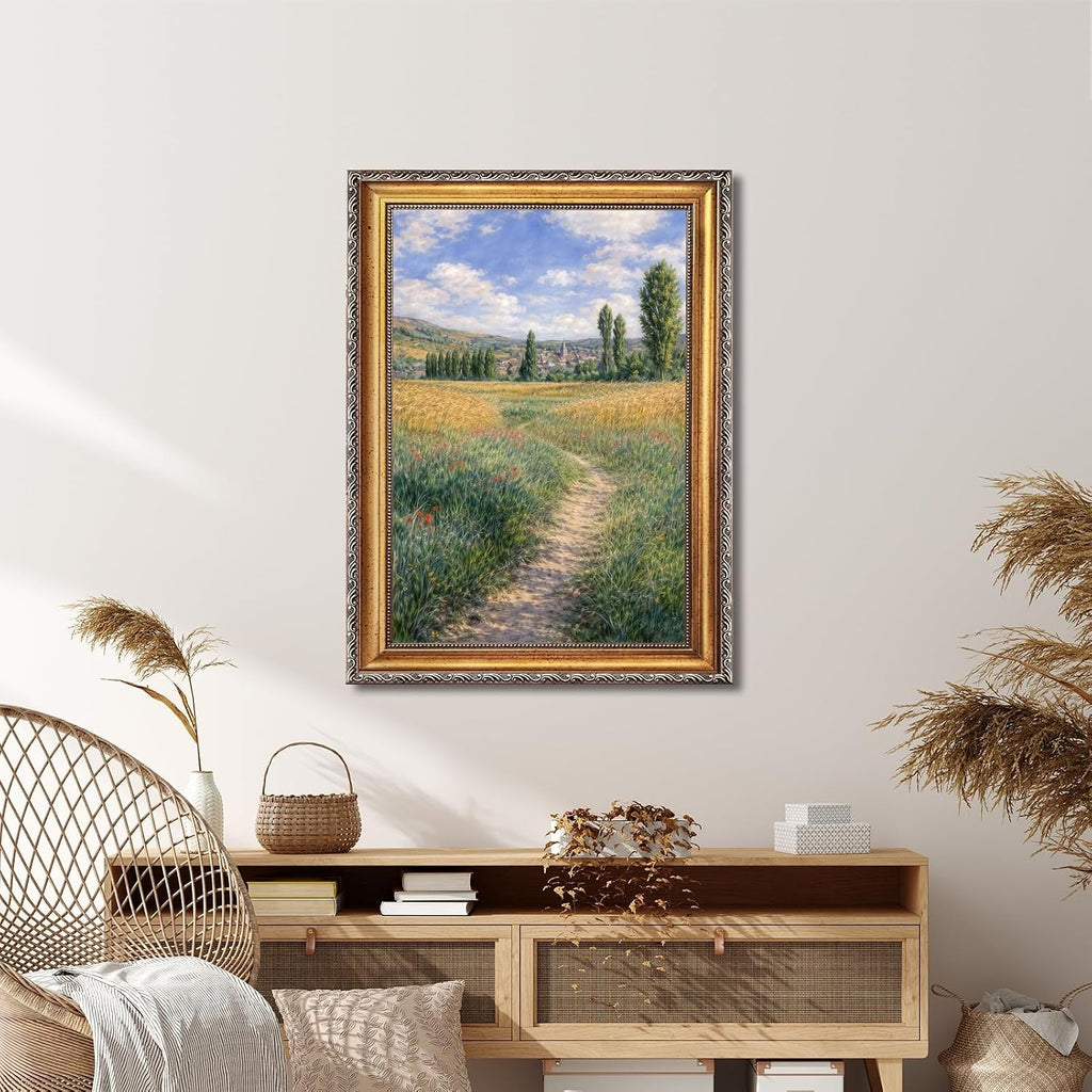 Large Framed Path on the Island of Saint Martin By Claude Monet Canvas Wall Art Countryside Wheat Field Landscape Oil Paintings Reproduction Poster European Artwork Print Home Decor 24x36inch