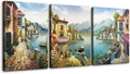 Denozer 3 Piece Canvas Wall Art - European Town Canvas Wall Art - Coastal Flower Garden Artwork Painting Reproduction Print for Office Gallery Wrapped Ready to Hang (30'x40' x 3 Panel)