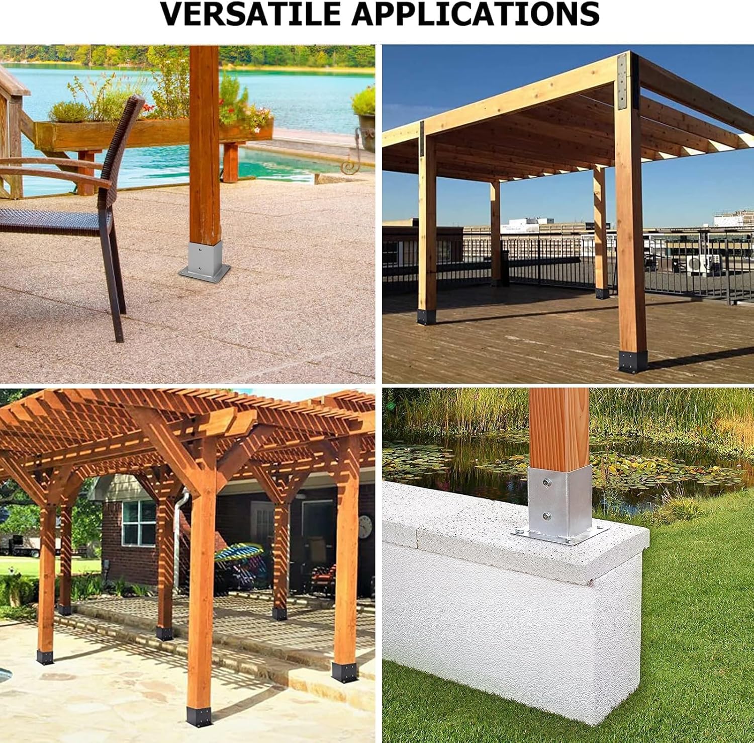 BABYCE Stainless Steel Fence Post Bracket Decking Post Base for Deck Porch Handrail Railing Support, for Concrete, Pergola Stand Boots/Square Mailbox Post Anchors(190x190 mm (7.5x7.5 in))