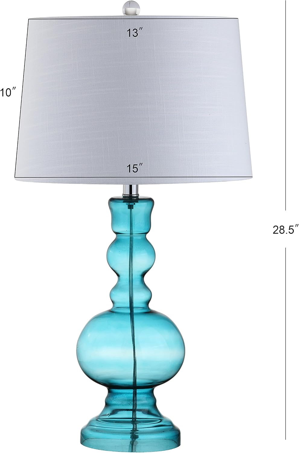 JONATHAN Y 28.5' Blue Glass Table Lamp Set of 2 for Living Room Bedroom Decor, Modern Bedside Lamps with White Linen Shade, LED Bulbs Included JYL1061A-SET2