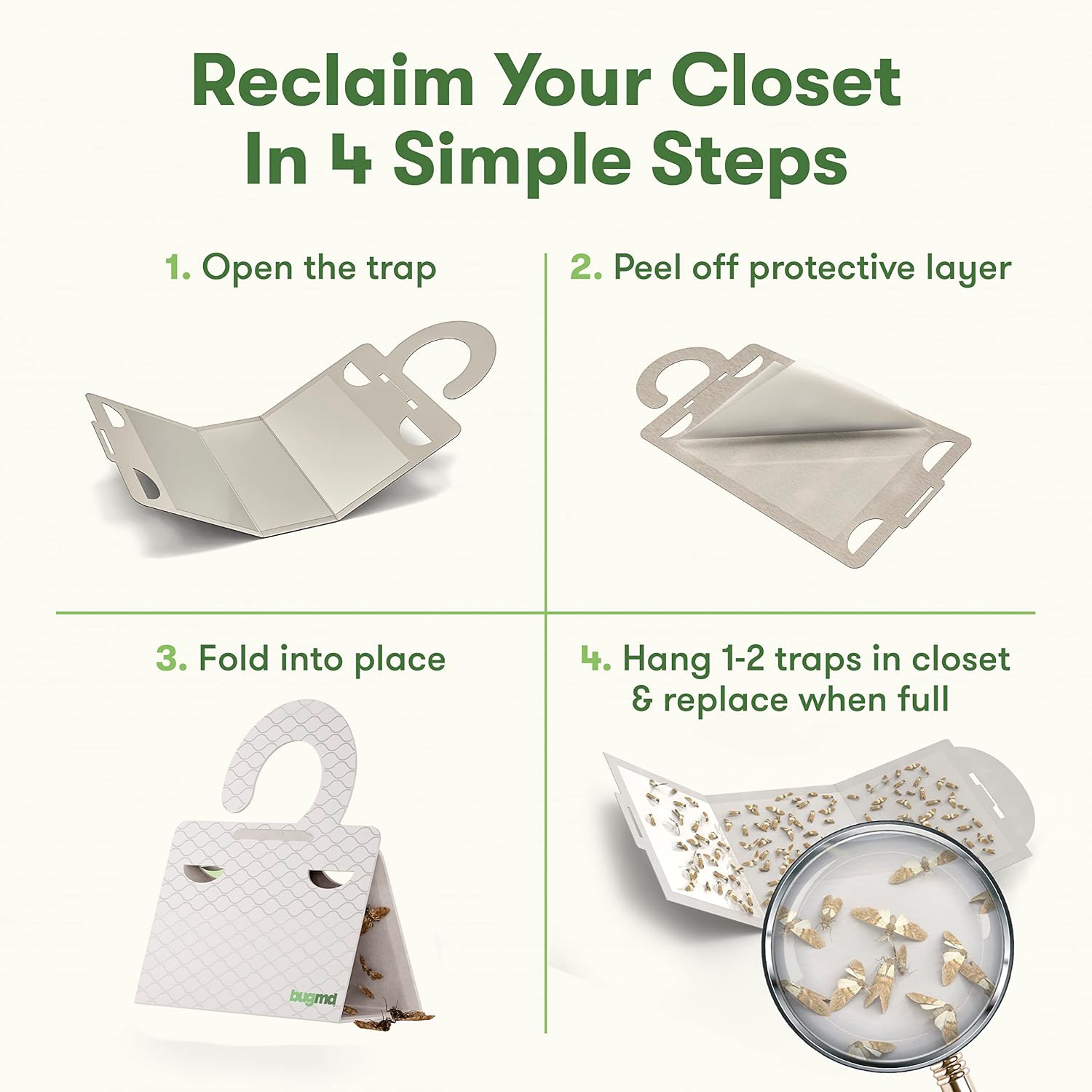 BugMD Clothes Moth Boss Traps (18 Count, White) and Pantry Pest Patrol (18 Count, White) Bundle