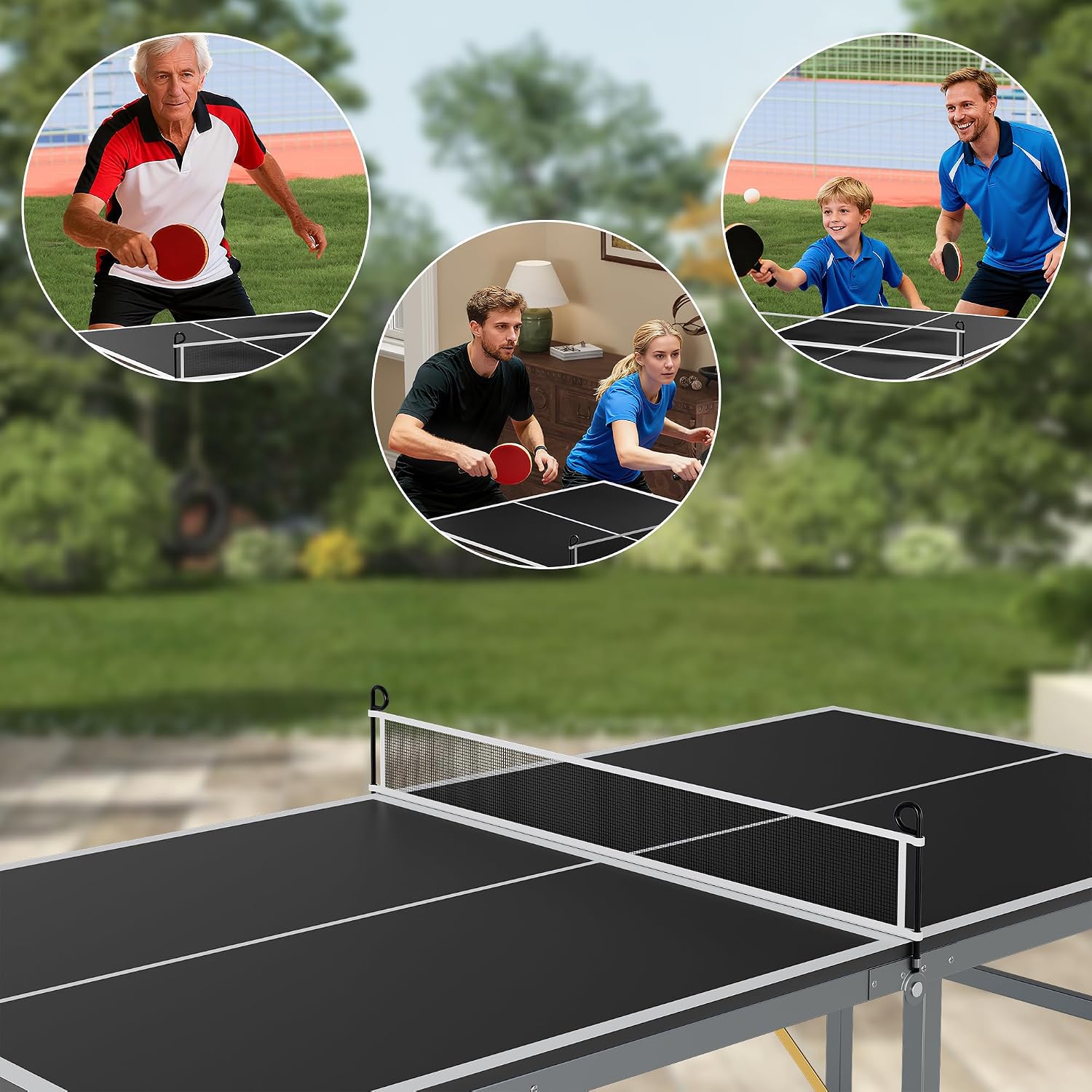 GarveeLife Professional Outdoor Table Tennis Tables,6x3FT Indoor/Outdoor Portable Ping Pong Table Game with Net for Adults/Teens,2 Table Tennis Paddles and 3 Balls