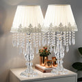 Siljoy Crystal Table Lamp Set of 2, 22.8'' Tall Modern Crystal Bedside Table Lamp, Farmhouse Dimmable Nightstand Lamp with Raindrop K9 Crystals for Living Room Dining Room Bedroom