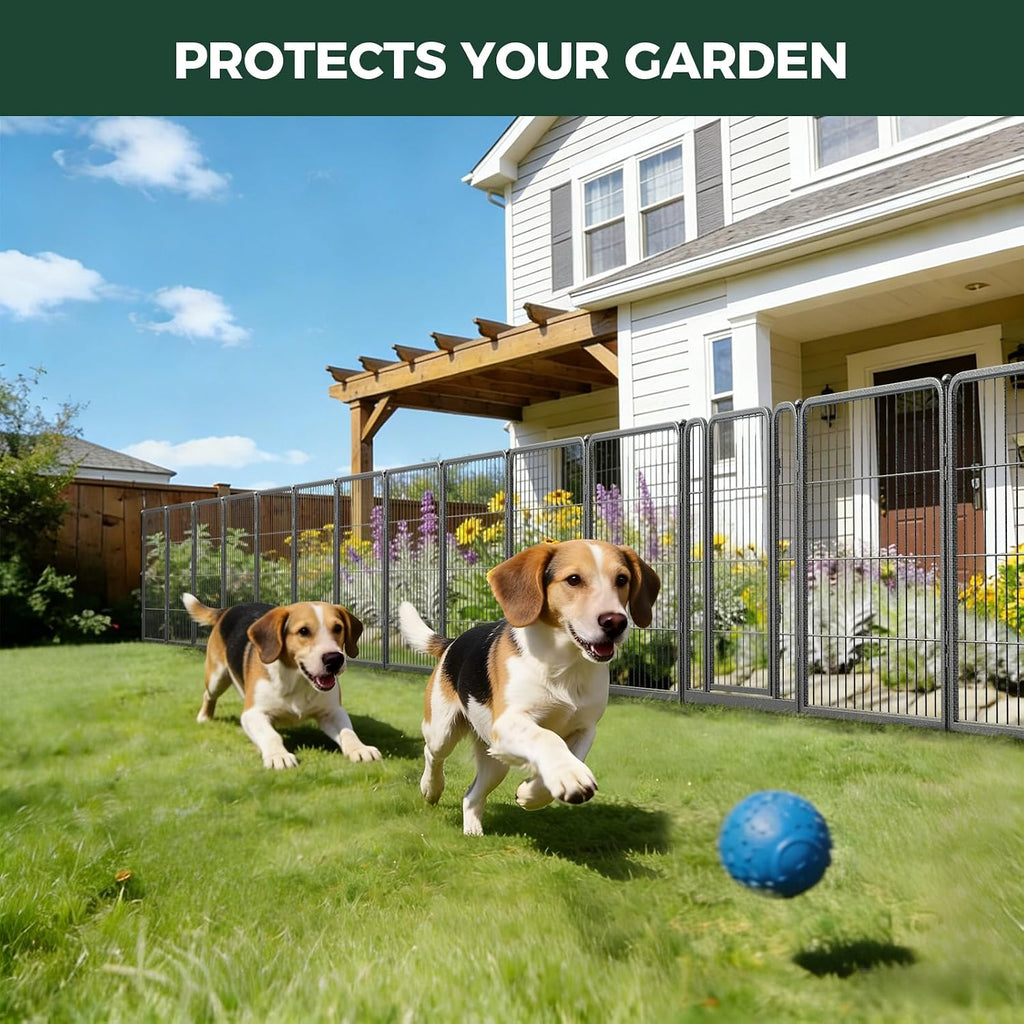FXW Garden Fence Outdoor for the Yard – 32in(H) x 36.4ft(L) Heavy Duty Metal Animal Barrier for Dog, No Dig Decorative Dog Fence, 16 Panels, Silver