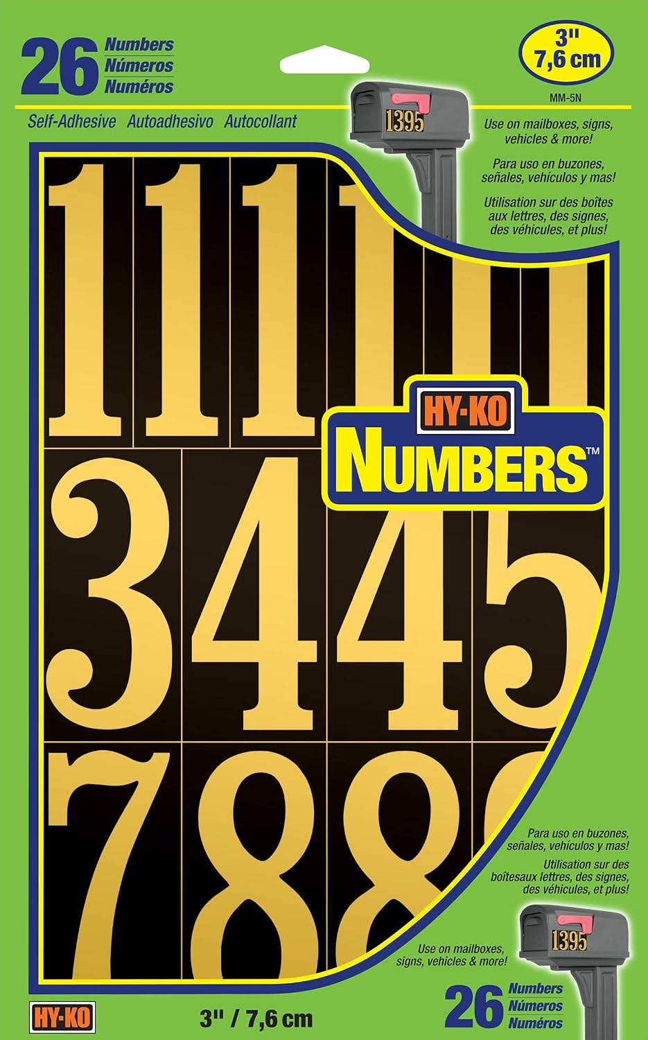 Architectural Mailboxes Stratford Plastic Mailbox and Post Kit, SC000BAM, Black, Medium Capacity & Hy-Ko Products MM-5N Self Adhesive Vinyl Numbers 3' High, Black & Gold, 26 Pieces