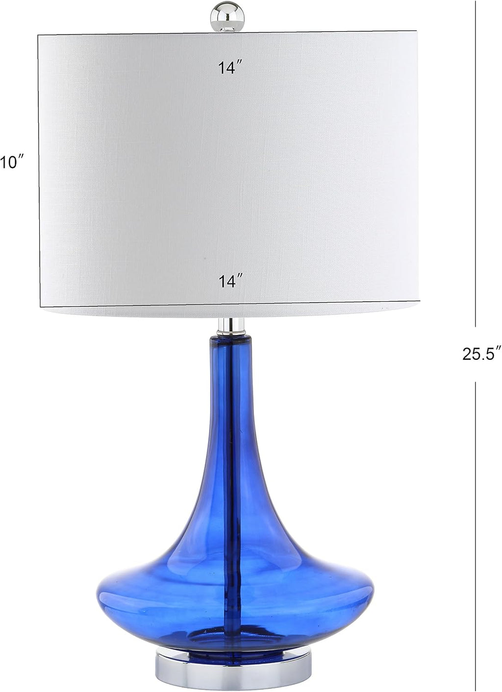 JONATHAN Y 25.5' Cobalt/Chrome Glass Teardrop Table Lamp Set of 2 for Bedroom, Modern Bedside Lamps for Living Room, White Linen Drum Shade, LED Bulbs Included (JYL1081D-SET2)