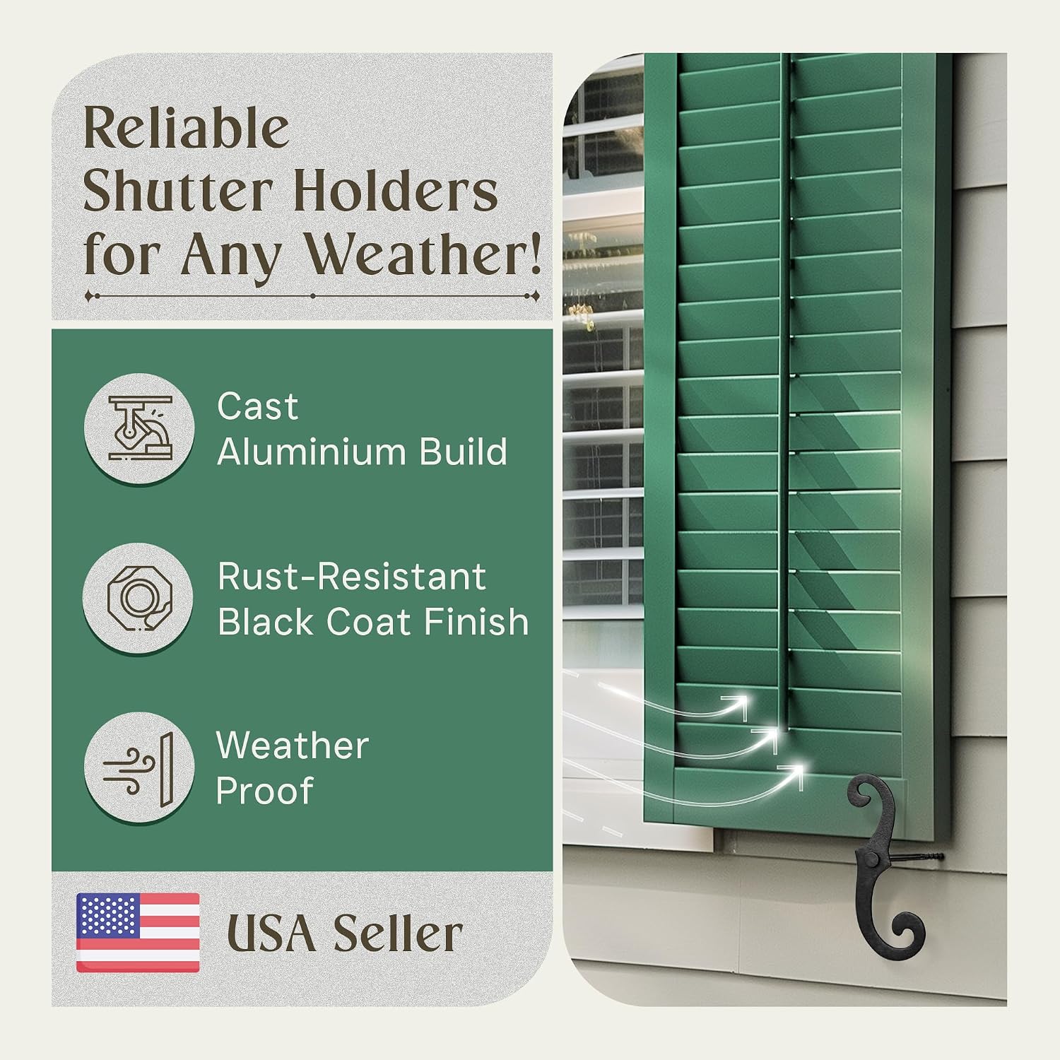Renovators Supply Decorative S Style Shutter Dogs - Rust Resistant Powder Coated External Shutter Tieback Hardware with Mounting Screws - 6.5 Inches, Cast Aluminum (Pack of 50 Pairs)