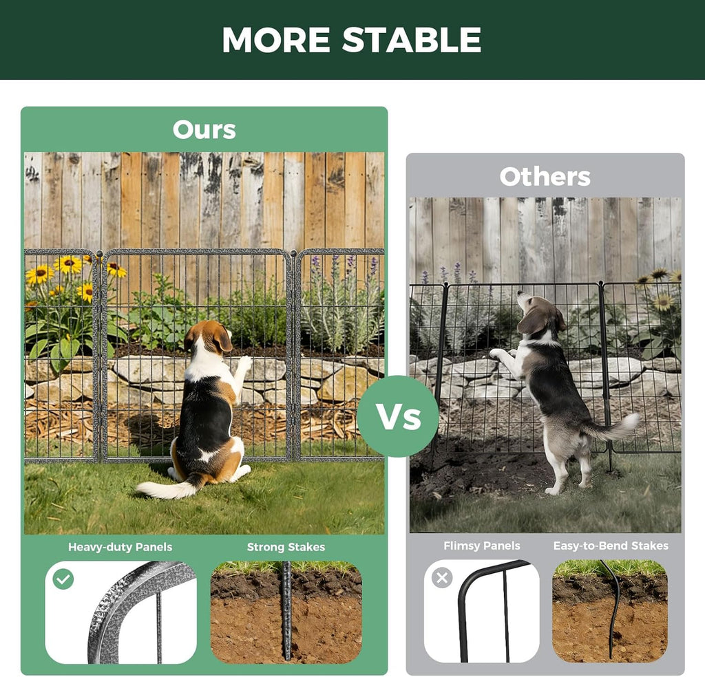 FXW Garden Fence Outdoor for the Yard – 32in(H) x 36.4ft(L) Heavy Duty Metal Animal Barrier for Dog, No Dig Decorative Dog Fence, 16 Panels, Silver
