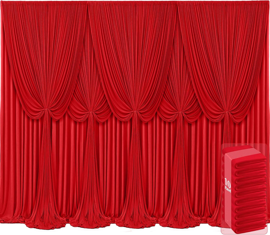 10 Panels Red Backdrop Curtains for Wedding Party Wrinkle Free Backdrops Curtain Drapes Fabric Decorations Photo Back Drop Cloth for Baby Shower Photography Stage Reception 50ft(W) x 12ft(H)