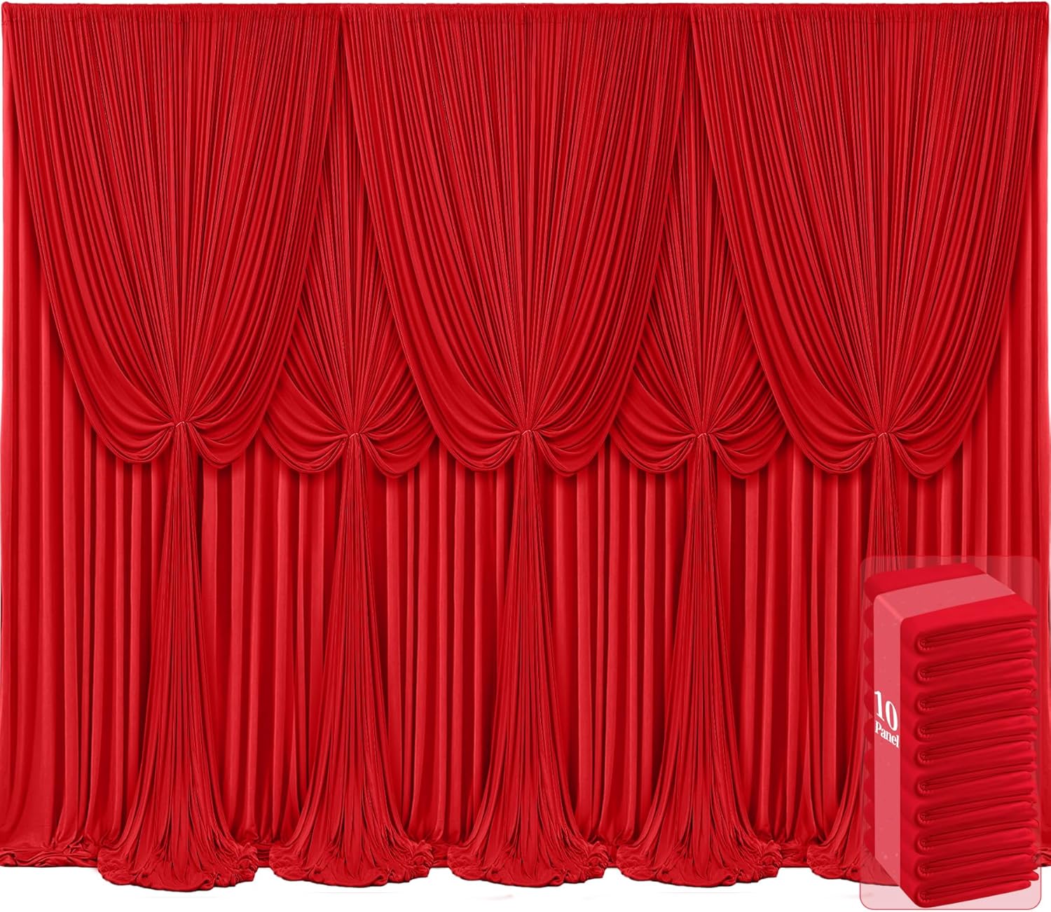 10 Panels Red Backdrop Curtains for Wedding Party Wrinkle Free Backdrops Curtain Drapes Fabric Decorations Photo Back Drop Cloth for Baby Shower Photography Stage Reception 50ft(W) x 12ft(H)