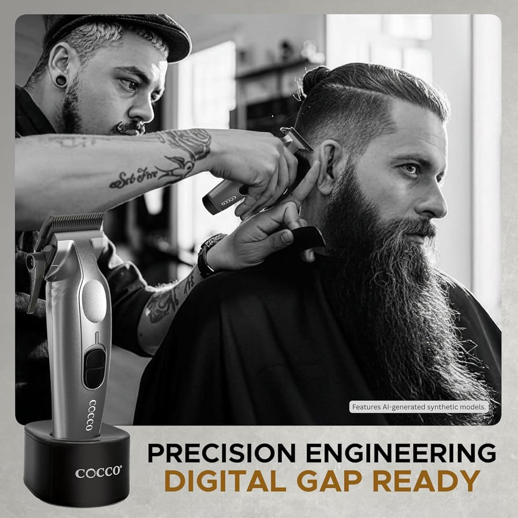 Cocco Veloce Pro Clipper, Digital Gap Ambassador Graphene Taper Blade Professional Hair Clippers, High-Torque BLDC Motor, All-Metal, Cordless, Charging Base Included