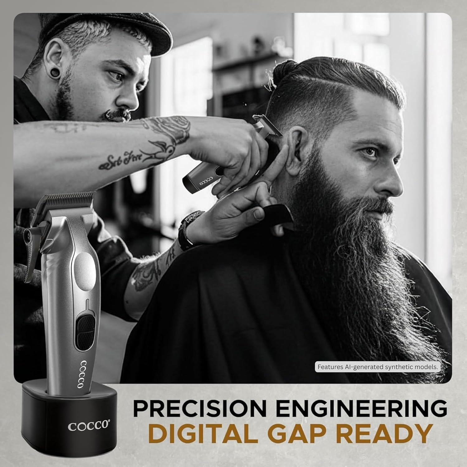 Cocco Veloce Pro Clipper, Digital Gap Ambassador Graphene Taper Blade Professional Hair Clippers, High-Torque BLDC Motor, All-Metal, Cordless, Charging Base Included