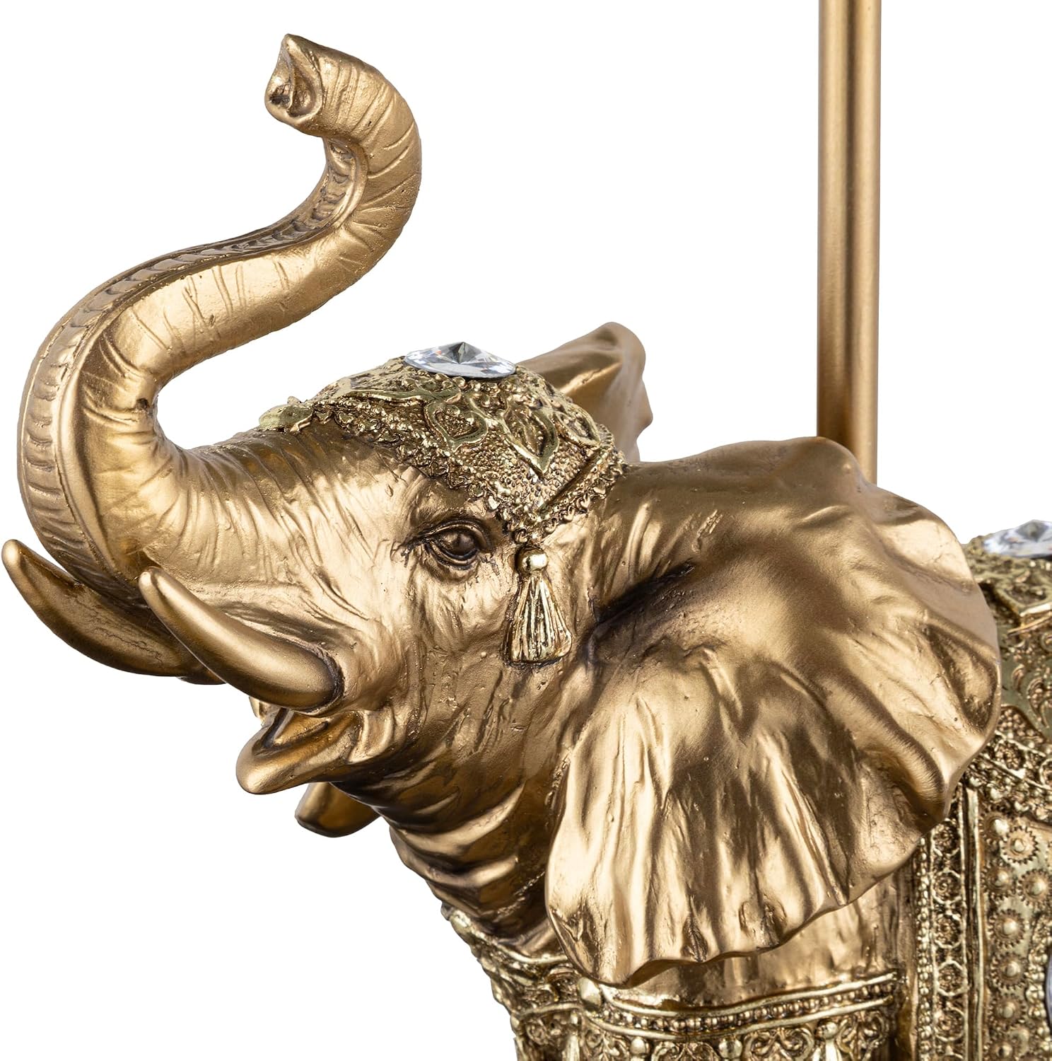 ICE ARMOR 18.5' Detailed Craftsmanship Golden Elephant Table Lamp - Bedside Light with Fabric Shade, Exotic Decor & Cultural Ambiance
