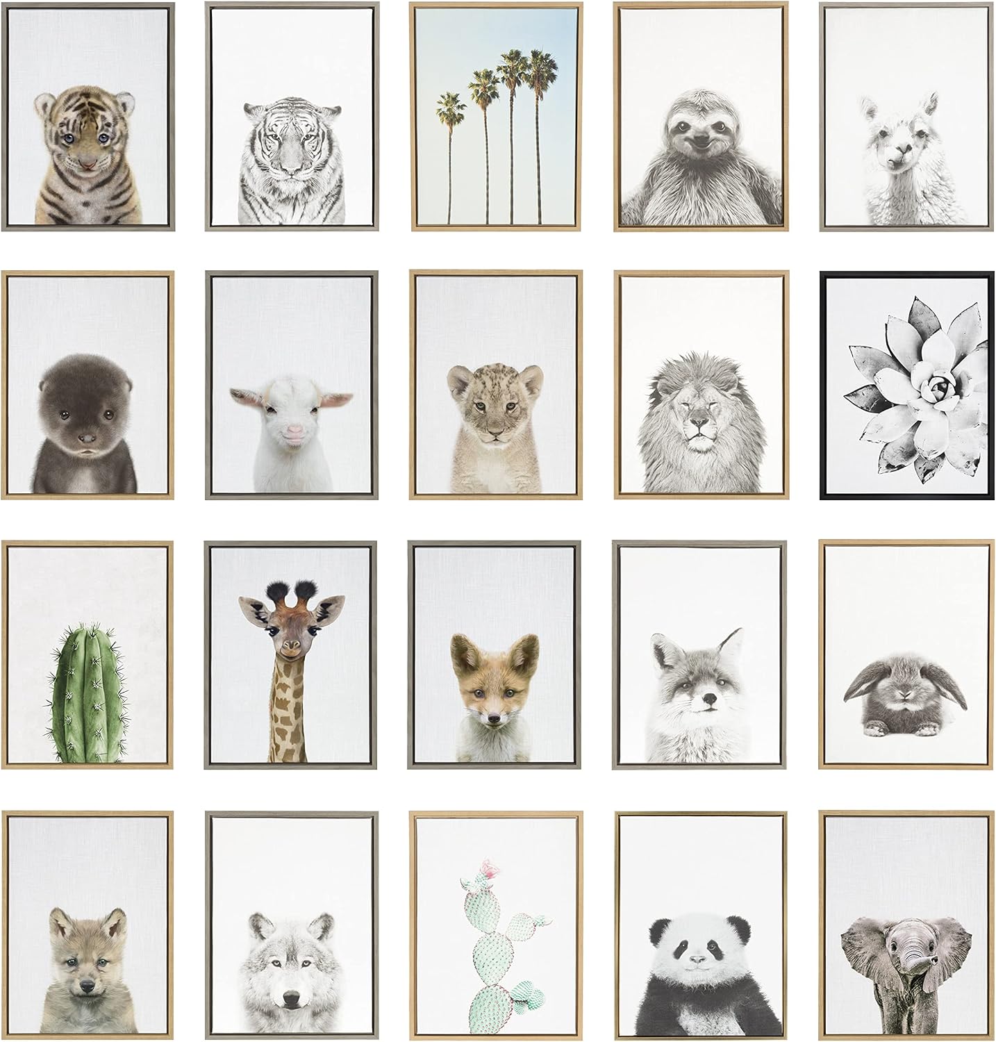 Kate and Laurel Sylvie Bear European Color Framed Canvas Wall Art by Simon Te of Tai Prints; 28x38 Gray; Rustic Animal Wall Decor Art