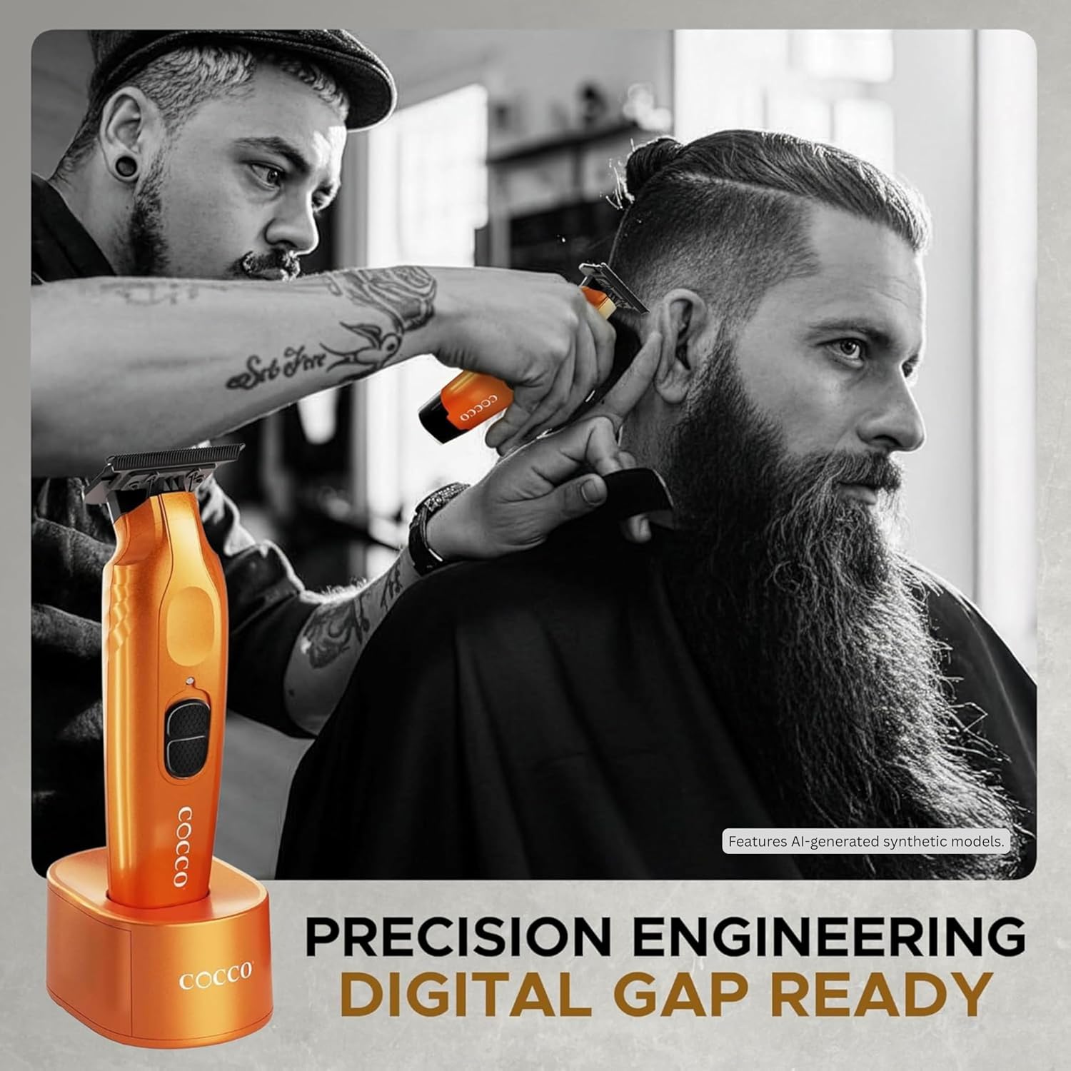 Cocco Hyper Veloce Pro Trimmer, Digital Gap Graphene Blade Edger, High-Torque Brushless BLDC Motor, Cordless, All-Metal Design, Lithium-Ion Battery, Charging Base Included