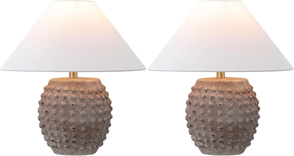 JONATHAN Y 18.25' Matte Taupe Ceramic Hobnail Table Lamp Set of 2 for Bedroom, Modern Minimalist Farmhouse Bedside Nightstand Lamps, White Linen Shade, LED Bulbs Included (JYL5601C-SET2)