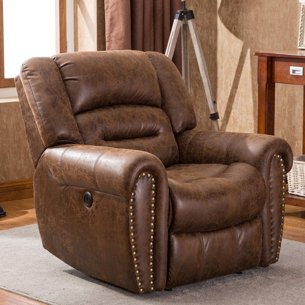 Distinctive Brass Rivets Design Electric Recliner Chair Breathable Bonded Leather Classic Single Sofa Chairs for Home Theater Living Room Bedroom